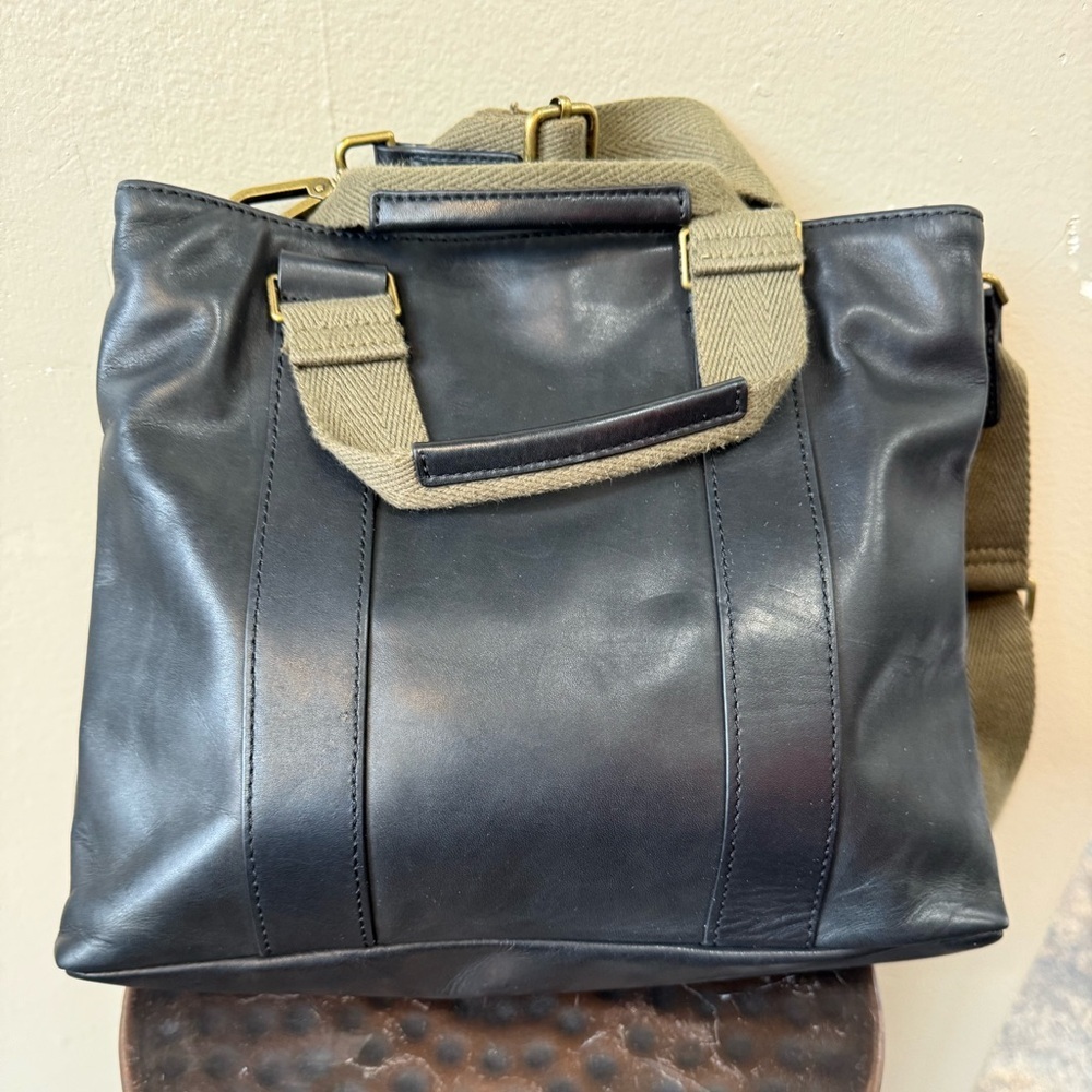 FEED Black Soft Leather Crossbody Tote Bag with Canvas Strap - Picture 6 of 11
